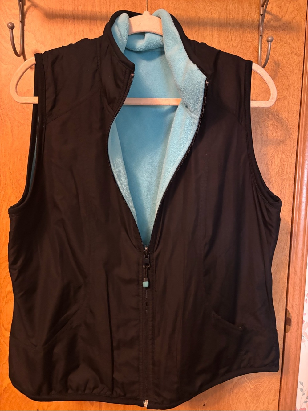 Women’s Black Reversal Vest with Light Blue Fleece Lining